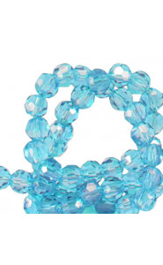 Faceted glass beads 4mm round Lagoon blue-pearl shine coating